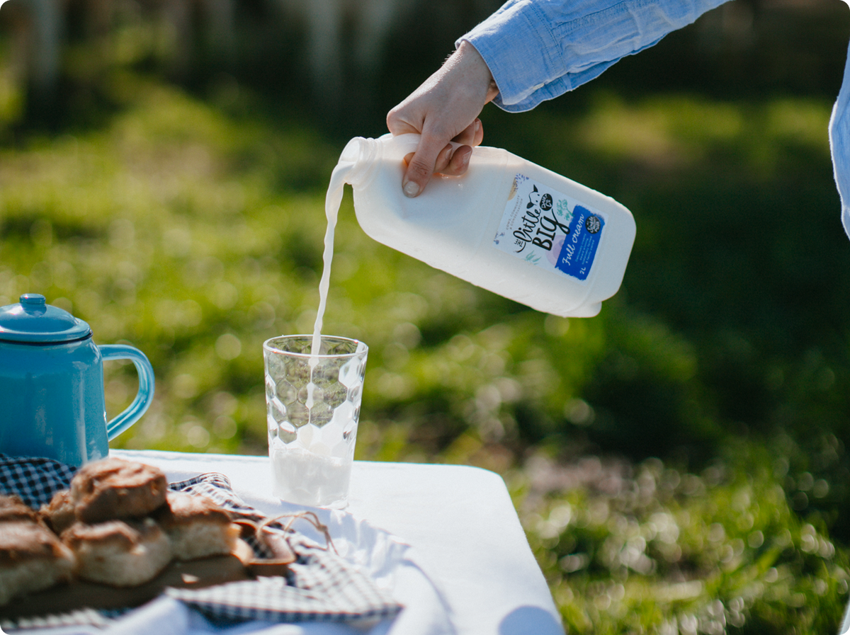 Person pouring Little Big Dairy milk